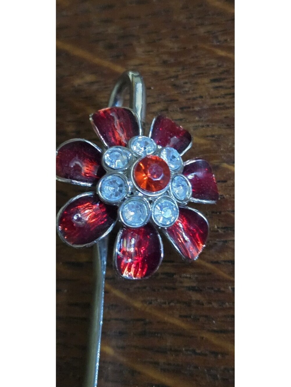 Enameled Rhinestones Book Mark Bookmark Silver-Tone & Red & Clear.